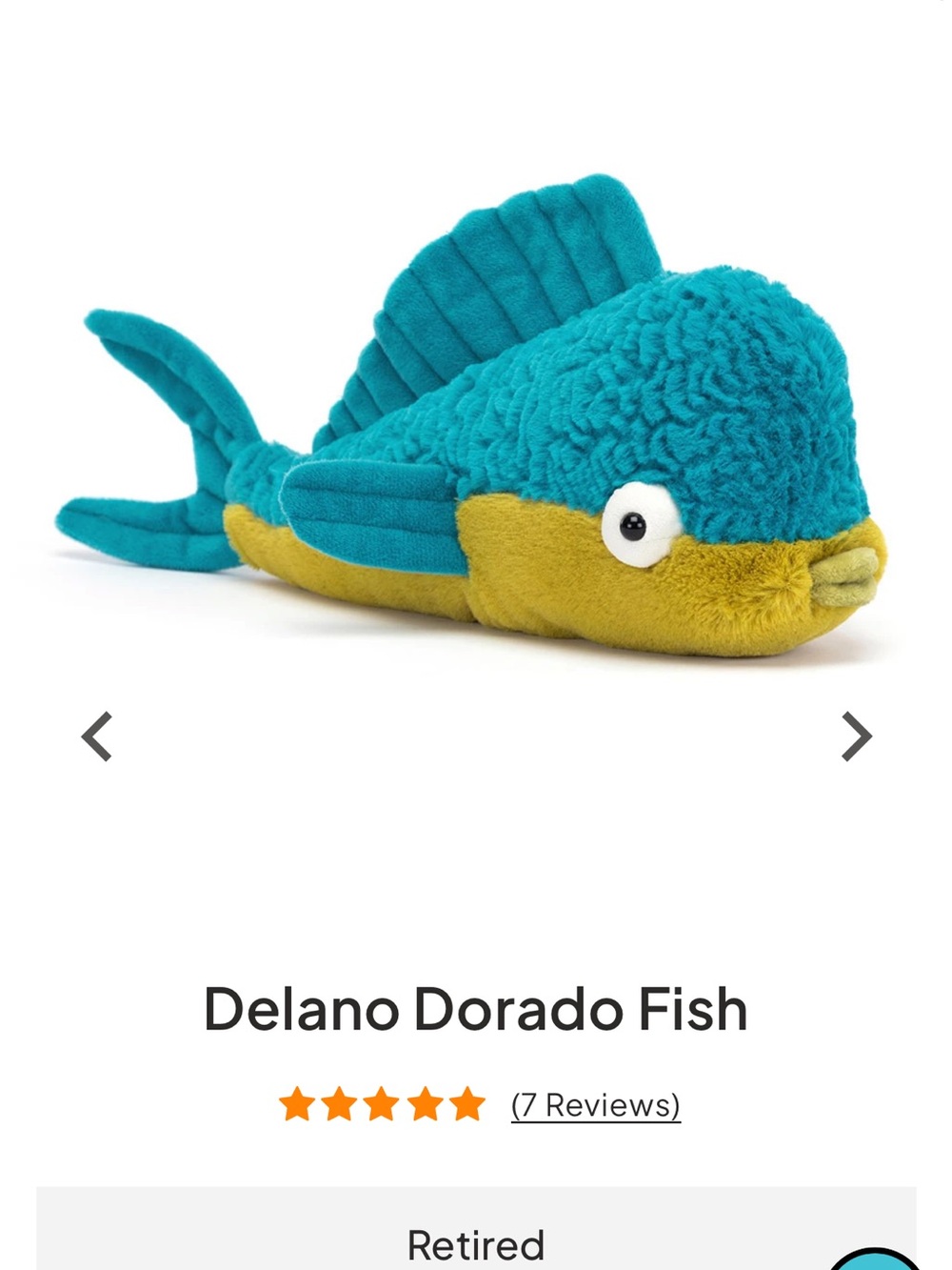 Jellycat Delano Dorado Fish Plush - Teal and Mustard